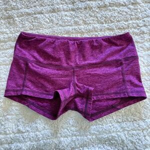 Fleo Womens Purple Heathered Space Dye Athletic CrossFit Lifting Shorts Sz Med